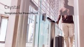  Presentation with airport lounge - Slide set featuring male-passenger-in-airport-departure background and a soft green colored foreground