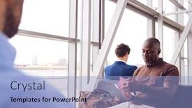  Presentation with airport lounge - Slides enhanced with male-passenger-in-airport-departure background and a light blue colored foreground