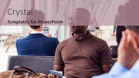  Presentation with airport lounge - Cool new presentation theme with male-passenger-sitting-in-airport backdrop and a coral colored foreground