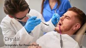  Presentation with dental - Beautiful slides featuring male-patient-at-dentist backdrop and a soft green colored foreground