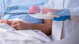  Presentation with food - Slide set featuring male patient eating food in the hospital background and a light blue colored foreground