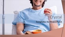  Presentation with food - PPT theme featuring male-patient-eating-food and a light blue colored foreground