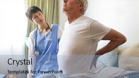 Presentation with senior asian - Cool new PPT theme with male patient for back pain backdrop and a light blue colored foreground