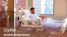  Presentation with hospital bed - Slide set consisting of male patient in hospital bed background and a tawny brown colored foreground