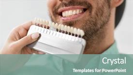 Presentation with healthcare - Audience pleasing PPT theme consisting of male patient teeth at dental backdrop and a seafoam green colored foreground