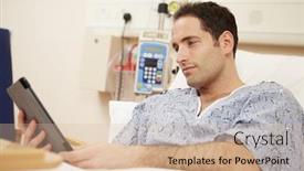  Presentation with digital hospital - Presentation design featuring male patient using digital tablet background and a lemonade colored foreground