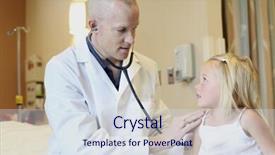  Presentation with pediatrician - Colorful PPT theme enhanced with male pediatrician doctor examining girl with stethoscope in clinic backdrop and a sky blue colored foreground