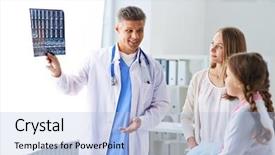  Presentation with pediatrician - Colorful PPT theme enhanced with male pediatrician explaining x-ray to child and her mom backdrop and a light blue colored foreground