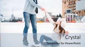  Presentation with rink - Beautiful presentation featuring male person helps a woman backdrop and a light blue colored foreground