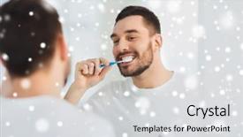  Presentation with dental hygiene - Theme with male personal grooming - dental care winter christmas people background and a light gray colored foreground