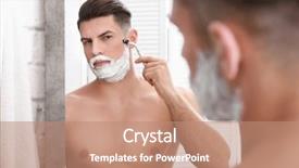  Presentation with shaving - PPT theme enhanced with male personal grooming - handsome man shaving in bathroom background and a coral colored foreground