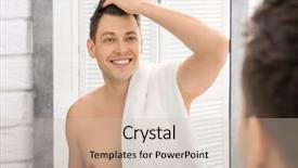  Presentation with mirror - Presentation theme having male personal grooming - handsome shaved man near mirror background and a soft green colored foreground