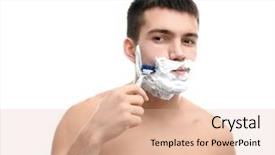  Presentation with shaving - Audience pleasing theme consisting of male personal grooming - handsome young man shaving backdrop and a lemonade colored foreground