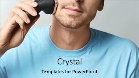  Presentation with shaving - PPT theme enhanced with male personal grooming - handsome young man shaving background and a light blue colored foreground