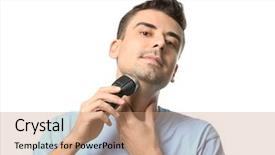  Presentation with shaving - Slides with male personal grooming - handsome young man shaving background and a coral colored foreground