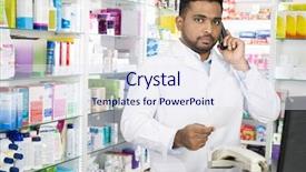  Presentation with pharmacist - Audience pleasing slide deck consisting of male pharmasict - pharmacist using phone while holding backdrop and a  colored foreground