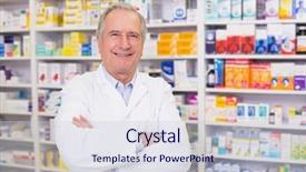  Presentation with hospital pharmacy - Colorful theme enhanced with male pharmasict - senior pharmacist smiling at camera backdrop and a  colored foreground