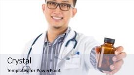  Presentation with medical smiling doctor - Cool new theme with male pharmasict - southeast asian medical doctor holding backdrop and a light blue colored foreground