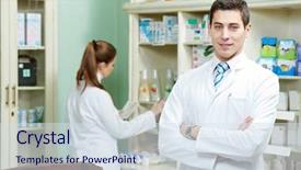  Presentation with young students working in groups - Presentation featuring male pharmasict - young pharmacist chemist man working background and a  colored foreground