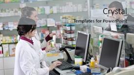  Presentation with medical pharmacy - Presentation featuring male pharmasict - young pharmacist suggesting medical drug background and a light gray colored foreground