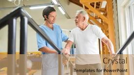  Presentation with rehab - PPT layouts with male-physiotherapist-assisting-senior-man background and a coral colored foreground