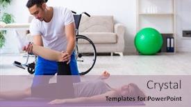  Presentation with physiotherapy making physical exercises - Cool new presentation theme with male physiotherapist doing exercises with injured woman on floor backdrop and a light gray colored foreground
