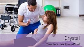  Presentation with exercises - PPT theme enhanced with male-physiotherapist-doing-exercises background and a light blue colored foreground