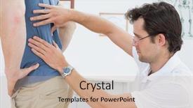  Presentation with physiotherapist - PPT theme consisting of male physiotherapist examining mans back background and a coral colored foreground