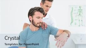  Presentation with facial pain medical man - Presentation design consisting of physiotherapist stretching a young man background and a light blue colored foreground