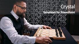  Presentation with chess board - Cool new slide set with male player against chess board with pieces set backdrop and a dark gray colored foreground
