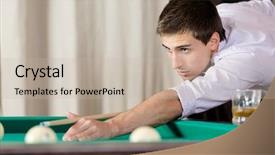  Presentation with gambling - Audience pleasing PPT theme consisting of male playing billiards spending free backdrop and a mint green colored foreground
