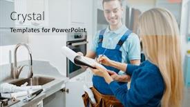  Presentation with female male symbol - Beautiful slide set featuring male-plumber-and-female-customer backdrop and a lemonade colored foreground