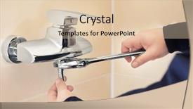  Presentation with plumber - Presentation design with male plumber fixing shower hose background and a lemonade colored foreground