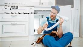  Presentation with drain - Presentation design featuring male-plumber-listerns background and a light gray colored foreground