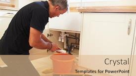  Presentation with pipe - Amazing PPT layouts having male plumber preparing a pipe backdrop and a coral colored foreground
