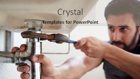  Presentation with plumber - Beautiful PPT theme featuring male-plumber-using-wrench backdrop and a mint green colored foreground