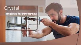  Presentation with plumber - Slide deck featuring male-plumber-using-wrench background and a coral colored foreground