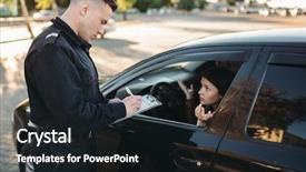  Presentation with vehicle - Audience pleasing PPT layouts consisting of male police officers check vehicle backdrop and a wine colored foreground