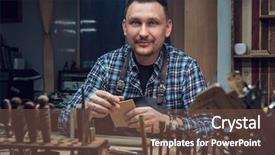  Presentation with leather craft - Audience pleasing PPT layouts consisting of male portrait concept of handmade backdrop and a tawny brown colored foreground