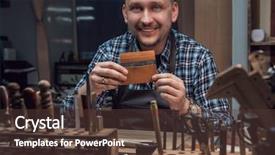  Presentation with leather craft - Slide deck featuring male portrait concept of handmade background and a tawny brown colored foreground