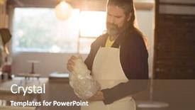  Presentation with clay pot on pottery - Amazing presentation theme having male potter removing plastic cover backdrop and a  colored foreground
