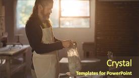  Presentation with plastic - Presentation design with male potter removing plastic cover background and a  colored foreground