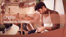  Presentation with clay - Presentation design enhanced with male-potter-shaping-clay background and a coral colored foreground
