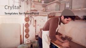  Presentation with ceramics - Beautiful PPT theme featuring male-potter-wearing-apron-rolling backdrop and a coral colored foreground