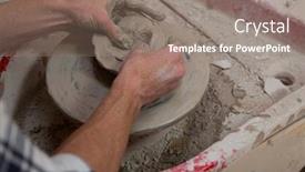 Presentation with clay pot on pottery - PPT theme consisting of male-potters-hand-making background and a gray colored foreground