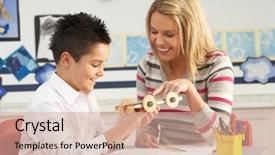  Presentation with school-desk - Slide set consisting of male primary school pupil background and a soft green colored foreground