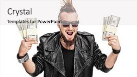  Presentation with punk rock music - PPT layouts with male punk rocker holding background and a light gray colored foreground