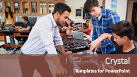  Presentation with robot vehicle - Beautiful slide deck featuring male pupils building robot backdrop and a tawny brown colored foreground