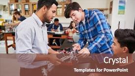  Presentation with robot vehicle - Cool new slide deck with male pupils building robot backdrop and a tawny brown colored foreground