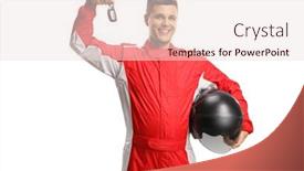  Presentation with car key - Presentation theme featuring male-racer-standing-and-holding background and a lemonade colored foreground